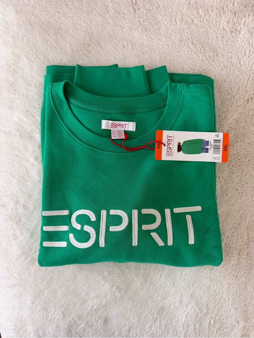 NWT Esprit Logo Fleece Crewneck Sweatshirt Green Viral Retro XXL